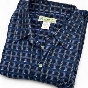 Vintage‎ Haband Shirt Size Large Blue Plaid Flannel Pearl Snap Long Sleeve Soft